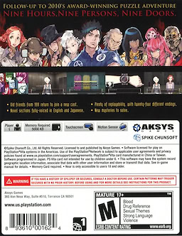 Zero Escape: Virtue's Last Reward - NA Package Edition - pkgback