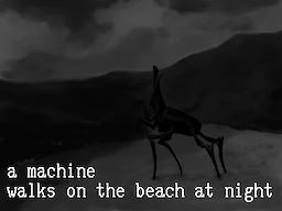 a machine walks on the beach at night
